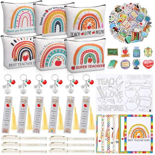 Teacher Appreciation Gifts in Bulk, 31 Pcs Teacher Gifts Thank You Gifts for Teachers from Students Includes Canvas Makeup Bags Teachers Keychains Bookmarks Ballpoint Pens Appreciation Cards Stickers