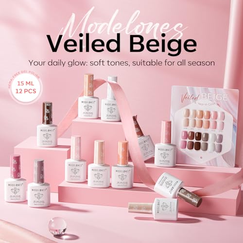 Modelones 15ML Gel Nail Polish Set 12Pcs, Nude Pink Milky White Beige Skin Tones Neutral Brown Hema-free Gel Polish Spring Kit Same Color Same Bottle Soak Off Gel Polish Set Manicure Nail Art