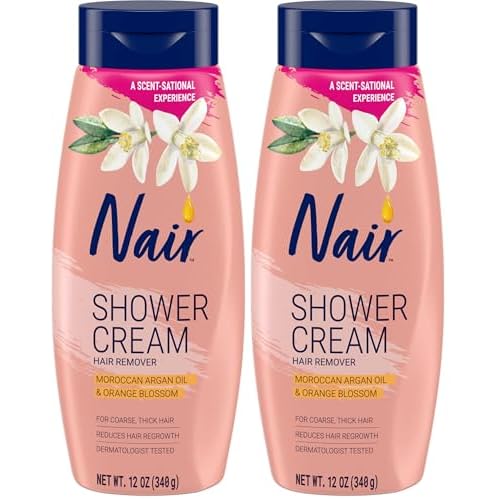 Nair Shower Cream Hair Remover with Moroccan Argan Oil and Orange Blossom, Body Hair Removal Cream for Women, 12 oz (Pack of 2)
