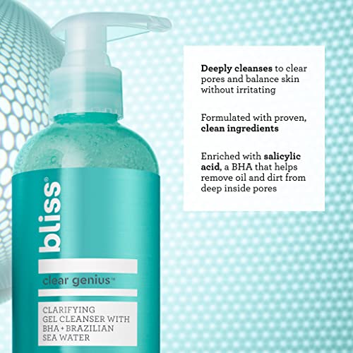 Bliss Daily Acne Routine Kit, 2pc Set- Clear Genius Toner + Serum, and Cleanser - Cleanse and Tone for Acne- Clean, Vegan, Cruelty-Free Skincare