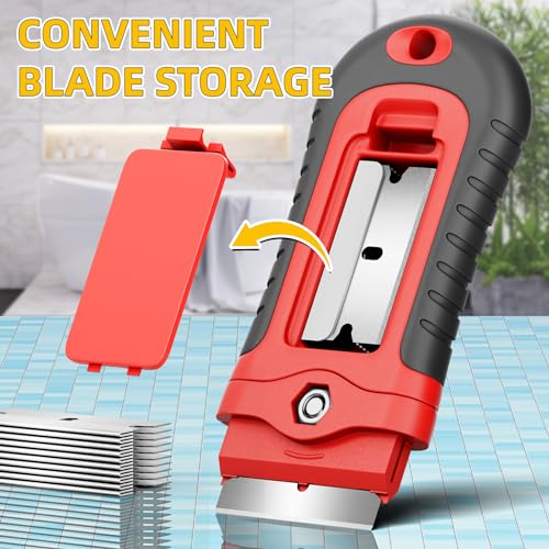 DIYSELF 2Pack Red Razor Blade Scraper with 15 Extra Blades and 100 Single Edge Razor Blades