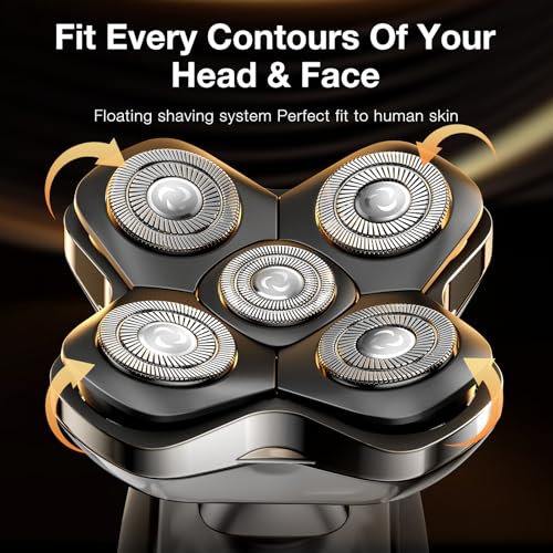 5D Head Shavers for Bald Men - 6 in 1 kensen Upgraded Magnetic Head Body Shaver for Mens, Christmas Gift Wet/Dry Bald Head Shavers for Men IPX6 Waterproof LED Display USB-C Charge Head Razors for Bald
