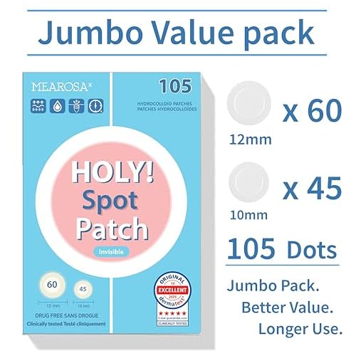 MEAROSA HOLY! SPOT Patch (105 Dots, 2 Size) ? Ultra Thin Invisible Hydrocolloid Spot Patches, Absorbing Covers, Day & Night Blemish Stickers