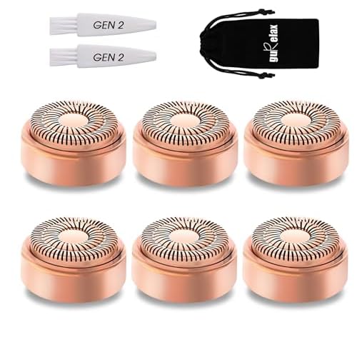 Replacement Heads for Flawless Facial Hair Remover, Replacement Blades for Finishing Touch Flawless Hair Removal Gen 2, 6 Count 18k Gold Heads with Storage Bag