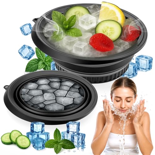 XANGNIER Face Bowl for Ice with Built-In Ice Tray ? Collapsible Silicone Facial Ice Bath Bowl for Cold Plunge Therapy, Skin Tightening & Acne Relief ? Black Portable Spa Tool for Home & Travel