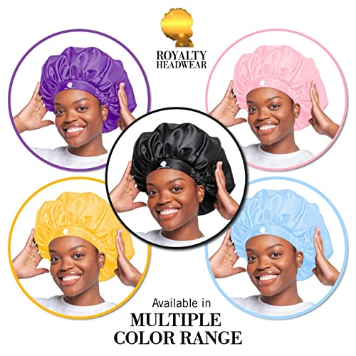 Royalty Headwear Silk Satin Bonnet for Women - Adjustable Jumbo Extra Secure Non-Slip Satin Cap Silk Hair Bonnet for Sleeping