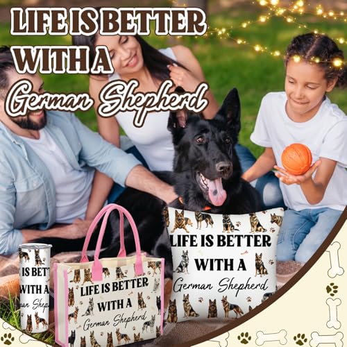 Patelai 56 Pcs Valentine German Shepherd Gift for Women German Shepherd Dog Lover Gift 20oz Stainless Tumbler Tote Bag Cosmetic Bag Sock Pillow Cover Keychain Sticker for Dog Mom Birthday Party Favor