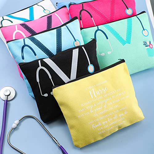 Sabary 20 Pcs Nurse Makeup Canvas Bags Bulk Nurse Appreciation Gifts Nursing Thank You Cosmetic Bag with Zipper Travel Work Accessories Pouch for Nurses Week Party Favors