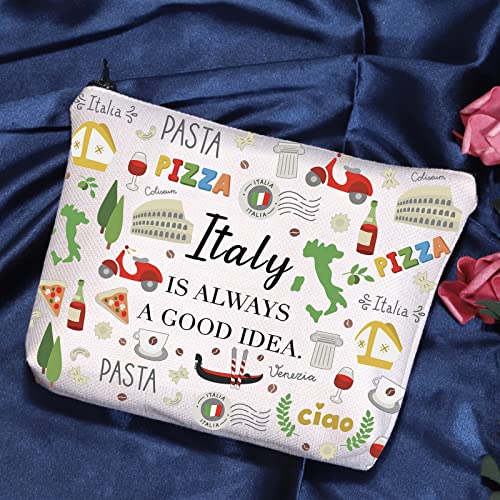 POFULL Italy Theme Gift Italy Is Always A Good Idea Cosmetic Bag Italy Bachelorette Trip Gift (Italy Is Always Cosmetic Bag)