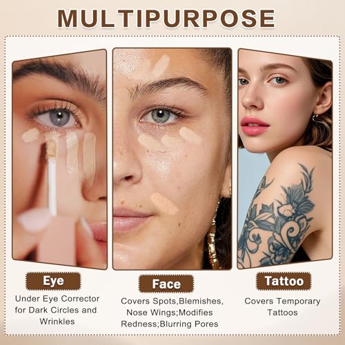 Under Eye Concealer Stick,Full Coverage Concealer for Older Women,Teenagers,Middle-aged,Dual formula (liquid tip & balm stick),Long-lasting Wear,Tattoo Cover Up Makeup£¨01 Natural£©