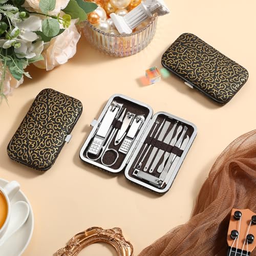 Geosar 12 Sets Manicure Set Nail Clippers Set Pedicure Kit 12 in 1 Stainless Steel Professional Grooming Kits Nail Care Tools with Travel Case for Home Tool(Modern Style)