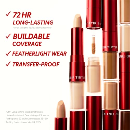 TIRTIR Glide&Hide Blurring Concealer - Creamy texture, Conceals dark circles and wrinkles, Dual formula (liquid tip & balm stick), Long-lasting wear, Korean Makeup, #4N, 0.28 Oz (Pack of 2)