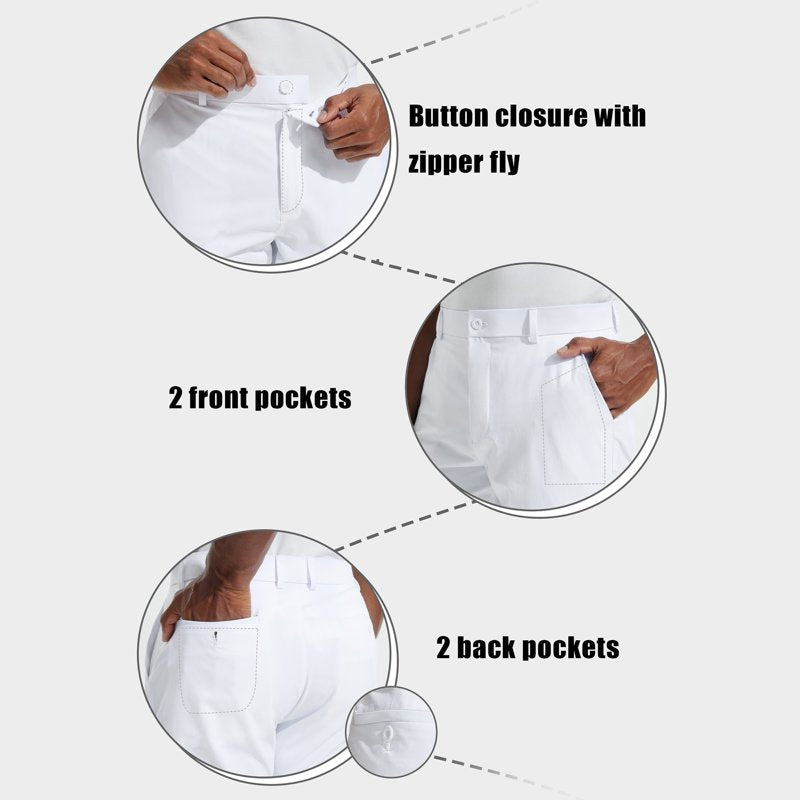 Men's Golf Pants Lightweight Stretch Work Trousers Business Casual White