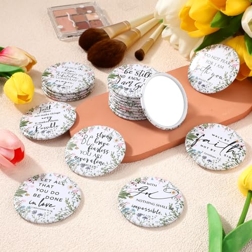 60 Pcs Mini Christian Compact Mirrors for Women Wildflower Bible Verse Pocket Purse Mirrors Inspirational Religious Scripture Gifts for Women Day Employee Mom Coworkers Church Party Favor