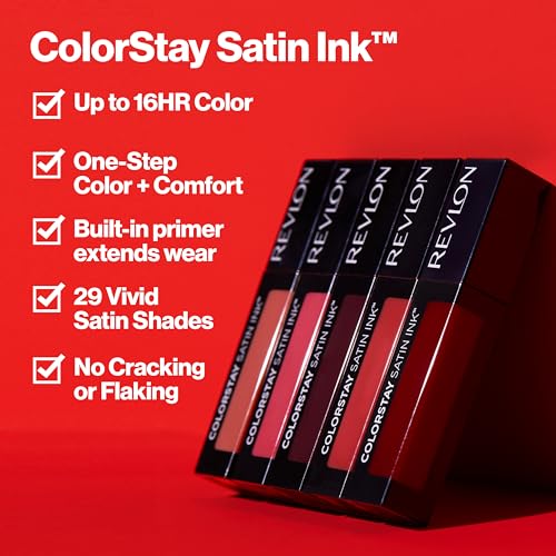 Revlon ColorStay Satin Ink Liquid Lipstick, Longwear Rich Lip Colors, Formulated with Black Currant Seed Oil, 011 Own It, 0.17 fl oz