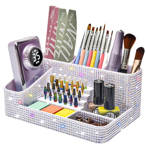 CGBE Nail Drill Holder, 28 Holes Drill Bit Holder for Nails, Professional Nail Tool Organizer, Nail Desk Organizer for Nail Tech, Nail Salon DIY Use - Bling dz-White (Not Including Nail Drill Set)