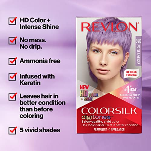 Revlon ColorSilk Digitones Permanent Hair Color with Keratin, 92D Pastel Lavender, 1 Count
