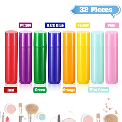 32 Pieces 5ml Empty Lip Gloss Tubes Refillable Lip Gloss Bottles Rotatable Lip Balm Container Tubes Plastic Lipstick Tube DIY Lip Gloss Balm Tube Holder for DIY Lipstick Cosmetic Samples, 8 Colors