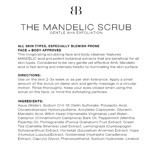Biba De Sousa The Mandelic Scrub - Gentle AHA Exfoliation - Invigorating Daily Facial Cleanser For All Skin Types - (8 oz)