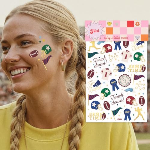 xo, Fetti Football Temporary Tattoos - 64 Gold Foil Styles | Game Day Birthday Decorations, Tailgate Supplies, School Sports Party Favor, Kids Party Favor, College