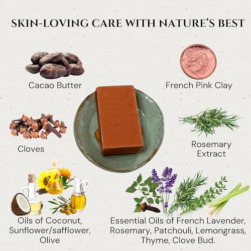 Schizandu Organics Clay Cleansing Bar Soap, Organic Herbal Skin Detox with French Pink Clay | 4 oz. | 100% Pure, Natural Luxury For Skin and Body Detoxification, Moisturizing, Nourishing Beauty Bar