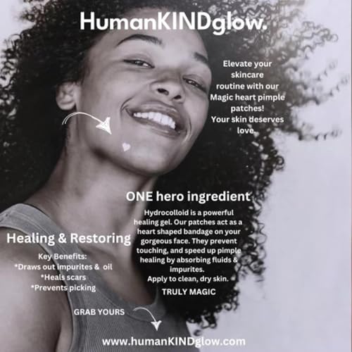 Heart Pimple Patches by HumanKINDglow ? 48 Hydrocolloid Acne Patches for Face | Gentle Spot Treatment for Pimples & Blemishes | Cute White Heart Design for Confident, Kind Skin