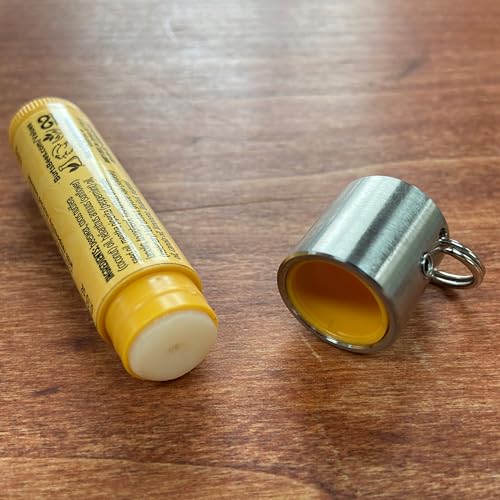 Tallac House Stainless Steel Lip Balm Keychain Holder with Cap Holding Attachment. Does not Fit Not Chapstick, ESO Or Vaseline Brand Compatible. Double check the brand you use.
