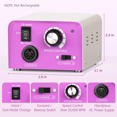 Subay Electric Nail File - 35,000RPM Professional Efile Machine for Acrylic Gel Polish Removal, Nail Drills Manicure Pedicure Kit with 100 Sanding Bands