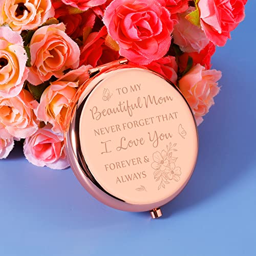 GGOJAGSTMom Valentines Mirror for Women Mom from Daughter Mother's Day Birthday for Mommy Kids Beautiful Mirror Gift for Mother Compact Mirror Gifts for Mom Rose Gold Engraved Makeup Mirror