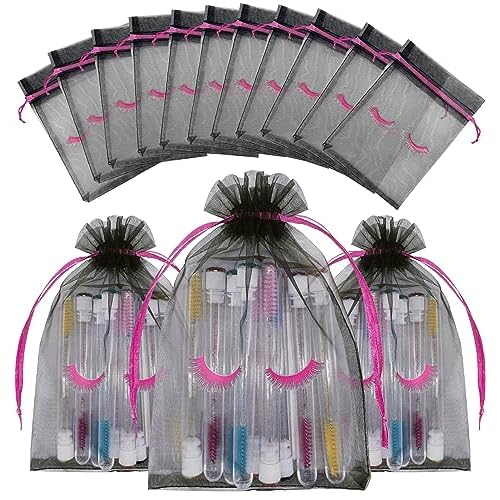 Jexila 100 Pack Lash Bags for Clients Eyelash Aftercare Black Mesh Bags Drawstring 5''X7'' Small Cosmetic Makeup Beauty Gift Bag for Women Supplies (5 x 7 Inch, Black Plus Rose)