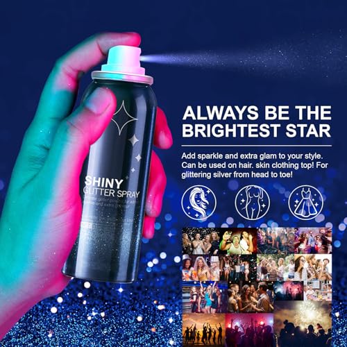 Hair and Body Glitter Spray, Perfect Glitter Hairspray Apply to Music Carnival Wedding Stage Clothing Body Shimmer Dating Makeup. 2.1 Oz