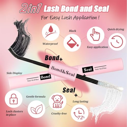 DIY Lash Extension Kit 590Pcs 9-18mm D Curl Lashes Clusters with Lash Bond and Seal Glue Remover Lash Shampoo Cleansing Brush Headband Wristband Tweezers Eyelash Brush Applicator