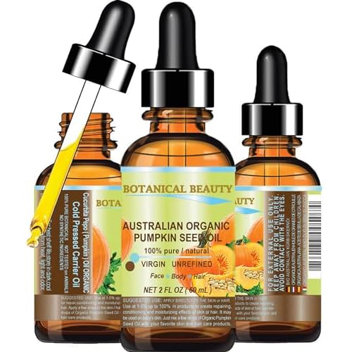 Botanical Beauty Australian ORGANIC PUMPKIN SEED OIL 100% Pure Natural Virgin Unrefined Cold Pressed Carrier Oil for Face, Skin, Hair, Lip, Nails (2 Fl Oz)