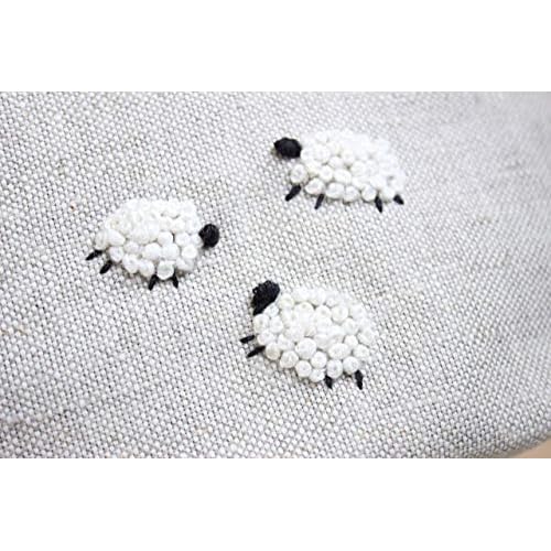 Sheep cosmetic bag Small embroidered makeup purse for women Linen zippered pouch