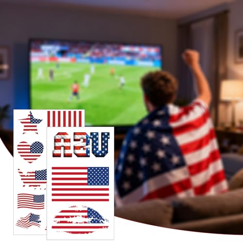 190 pcs (30 sheets) American Flag Tattoos, VEINARDYL Waterproof Sweat USA Temporary Tattoo, Sports National Flag Removable Face Tattoo Stickers for Men Women