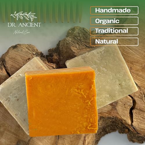 Dr.Ancient Turmeric Soap Bar, Organic Soap Bars Handcrafted the Traditional Way, Natural Chemical-Free, Vegan, Used for Face Wash, Body Wash, and Hand Cleansing, Moisturizing, Nourishing Care