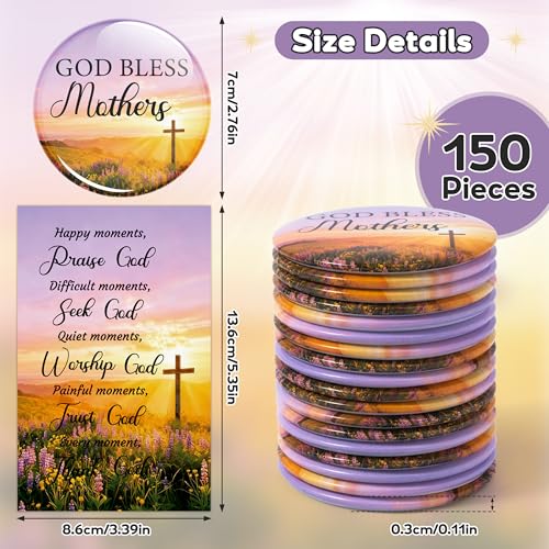 Y1tvei Christian Mirrors Bulk Gifts for Mother's Day - 150Pcs God Bless Mother Scripture Mini Mirrors with Inspirational Cards, Round Portable Pocket Makeup Mirror Church Gifts for Mum Birthday Party