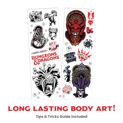 Savvi - 7 Dungeons & Dragons Temporary Tattoos: Skin-Safe Ink, Great for Parties and Everyday Wear, Gifts for Teens and Adults, Made in the USA [2 sheets, 7 count]