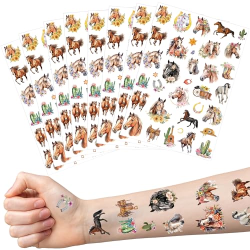 Horse Party Temporary Tattoos - 200+ Cowgirl Birthday Party Favors, Cowboy Hat, Boots, Cactus Western Party Supplies Decorations, Treat Bag Stuffers for Boys Girls