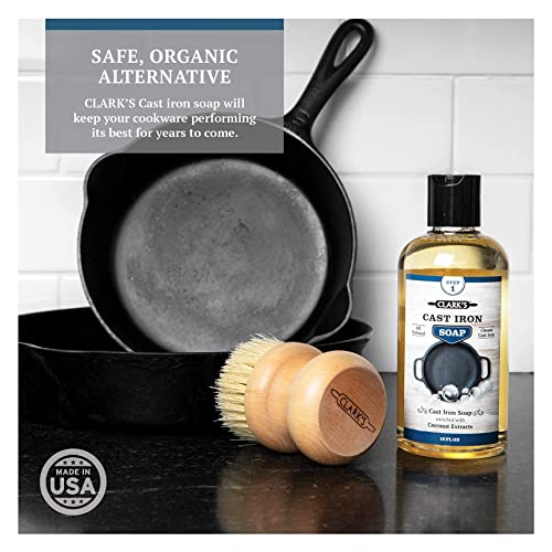 CLARK'S Small Scrub Brush and Cast Iron Soap | Maintain All Cast Iron and Carbon Cookware