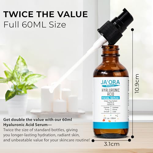 JA'ORA Skin Effective Hyaluronic Acid Serum, 60ML - Anti-Aging with Aloe Vera & Vitamin E, Hydrating, Firming, Brightening for Even Skin Tone & Wrinkle Care
