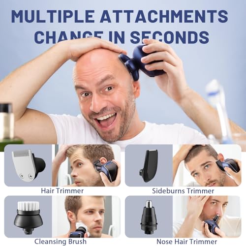 Head Shaver 7D, Wyklaus Upgrade Head Shavers for Bald Men, Head Electric Razor with Nose Hair Trimmer, IPX6 Waterproof Wet/Dry Mens Grooming Kit, Anti-Pinch, LED Display, USB Rechargeable