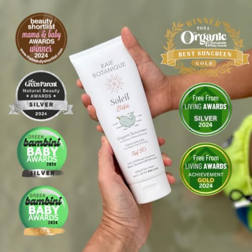 NEW - Baie Botanique Soleil B?b? Tube - Organic Non-Toxic Mineral Baby & Children Sunscreen SPF 50 - Sunflower & Jojoba - Unscented - Natural - Vegan - No White Cast - Reef Safe - UVA/UVB - 240g