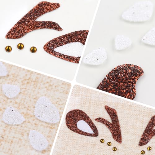 Cute Deer Face Stickers Christmas Deer Face Gem Stickers Glitter Antlers Temporary Sticker Animal Eye Sticker Red Diamonds Design Children Adult Face Eye Accessories for Christmas Makeup Party(A)