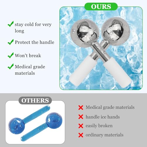 Ice Globes for Face & Eyes - Unbreakless Stainless Steel Cryo Sticks Facial Massage Tools Cold Therapy Cooling Globes to Reduce Puffiness, Wrinkles, Dark Circles Spa & Esthetician Supplies