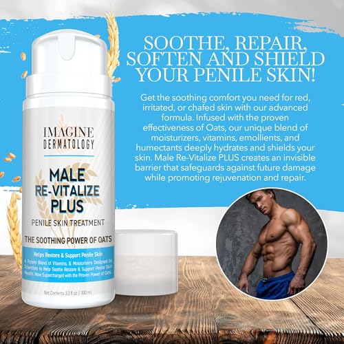 Male Re-Vitalize PLUS - Oats Penile Health Cream for Men - Relieve, Restore and Support Skin - Moisturizing Penile Cream - TSA Compliant Size (3.3 fl oz/100ml)
