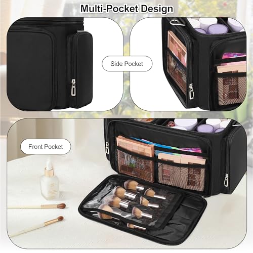 TANTO Large Makeup Bag, Makeup Artist Bag Professional Cosmetic Bags with 2 Pouches & Detachable Dividers Travel Makeup Train Case Portable Makeup Brush Bag Organizer Storage with Shoulder Strap