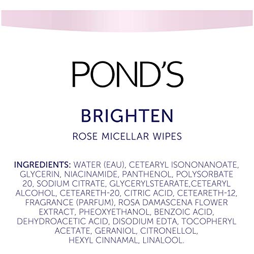 Pond's Vitamin Micellar Wipes For Dark Spots Brighten Rose Removes Waterproof Makeup 25 Wipes