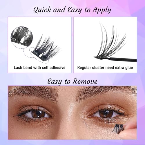 Self Adhesive Lash Clusters, Anime Lash Clusters Manga Lashes No Glue Needed Self Adhesive Eyelashes, Reusable Preglued Eyelash Glueless Lash Easy Eyelashes for Beginners