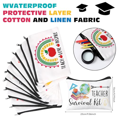 Irenare 30 Pcs Teacher Gift Thank You for Women Makeup Bag Cosmetic Bag Pencil Case Bags Travel Toiletry Canvas Pouch with Zipper for Valentine's Day Teacher Appreciation Gift
